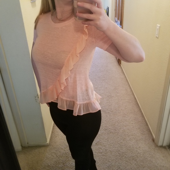 NWT MISS ME Perfect Peach Burnout Ruffle Top - Picture 3 of 8